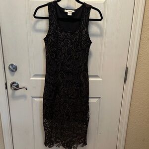 Sans Souci Black & Gold Lace Midi Dress Dark Romantic Size XS